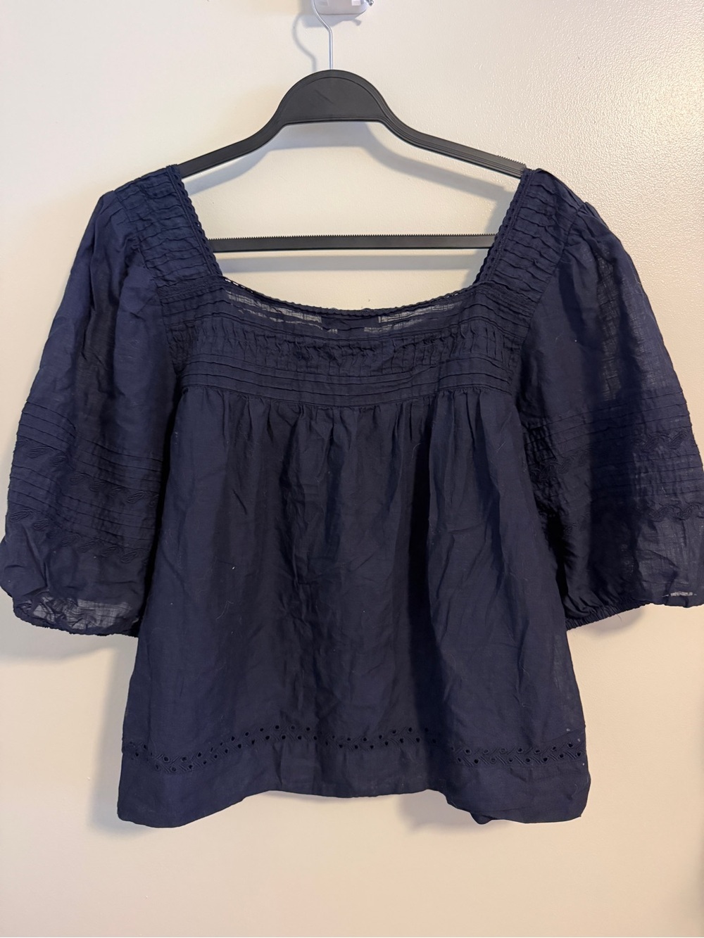 Calypso St Barth Blouse Navy Blue Peasant Babydoll Top XL - Picture 4 of 6